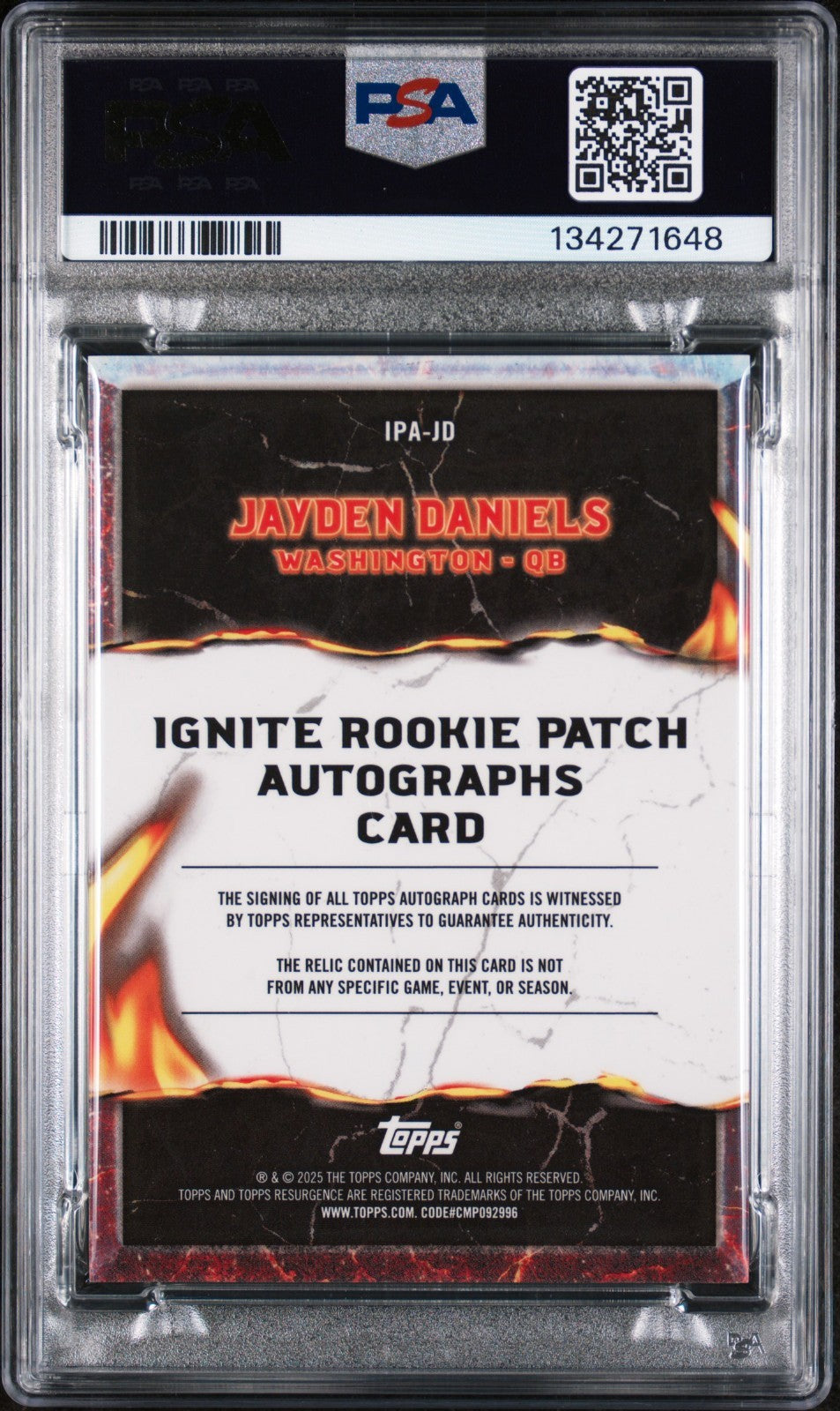 JAYDEN DANIELS 2024 Topps Resurgence Rookie Patch Auto White Surge /125 PSA 8