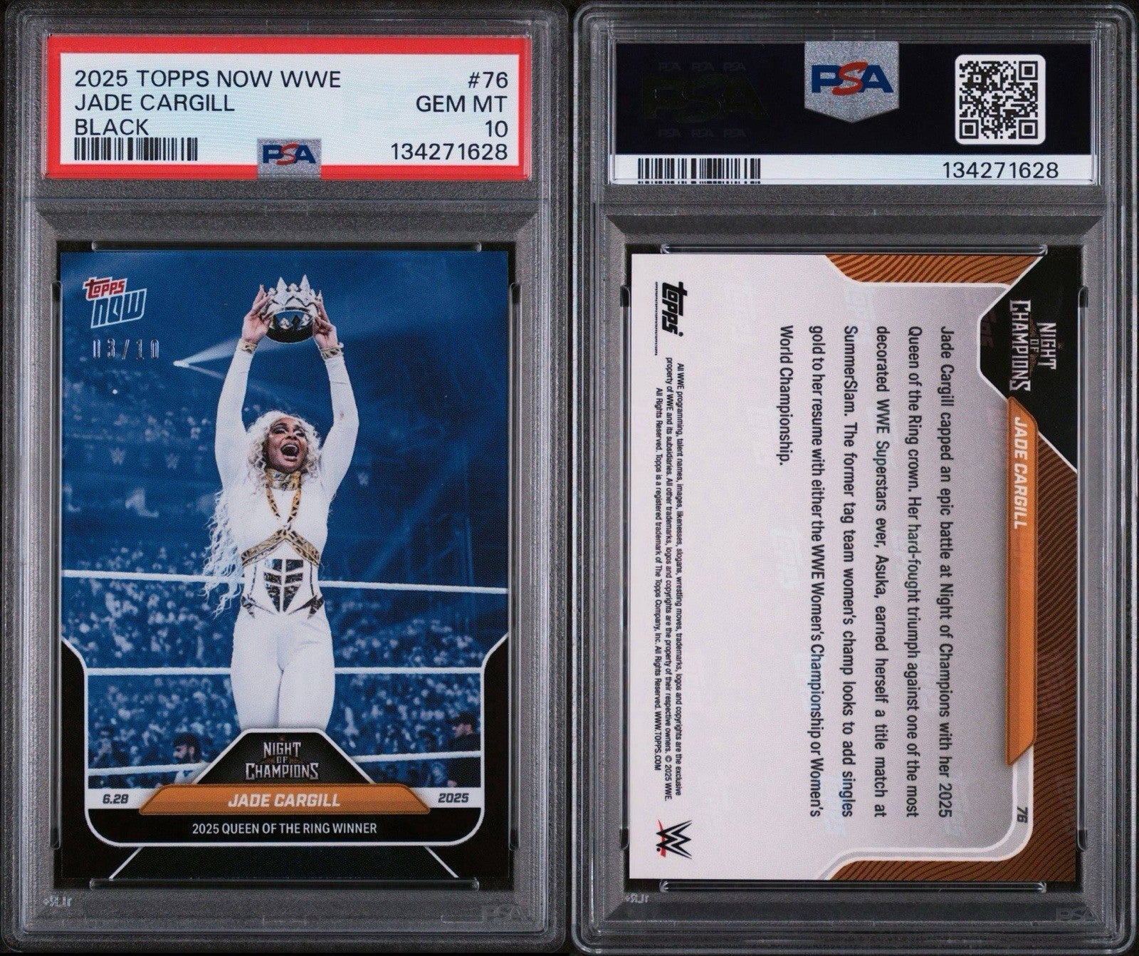 2025 Topps Now WWE #76 Jade Cargill Night of Champions BLACK /10 PSA 10 !